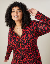 Floral Print Hanky Hem Shirt Dress, Black (BLACK), large