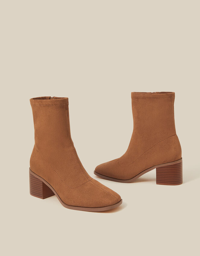 Suki Faux Suede Heeled Sock Boots, Tan (TAN), large