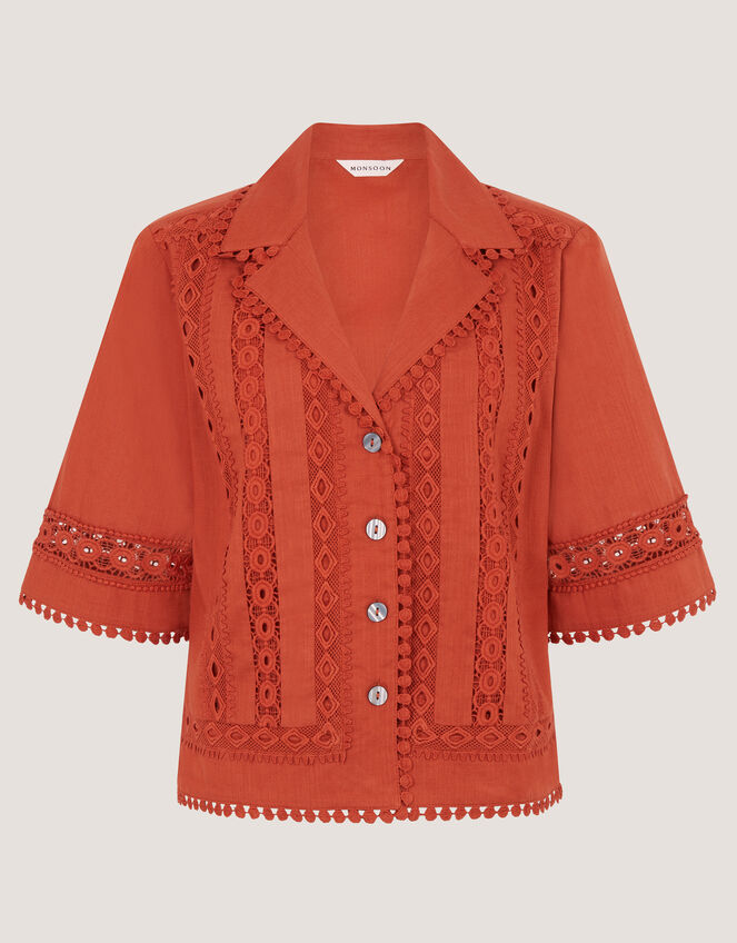 Irina Lace Trim Shirt, Orange (RUST), large