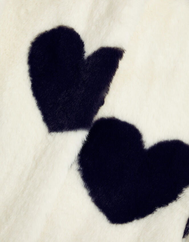 Heart Print Faux Fur Coat, Black (BLACK WHITE), large