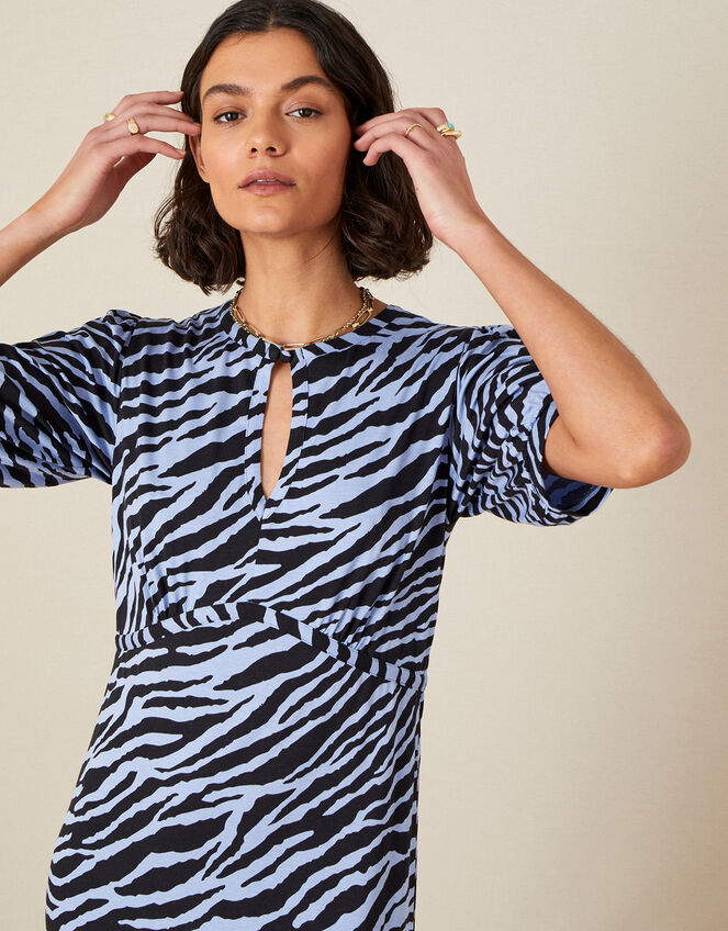 Animal Print Jersey Midi Dress, Blue (BLUE), large