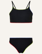 Stitchy Textured Bikini Set, Black (BLACK), large