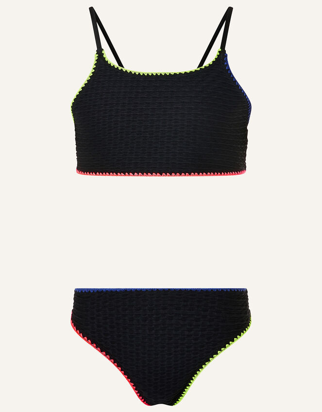 Stitchy Textured Bikini Set, Black (BLACK), large
