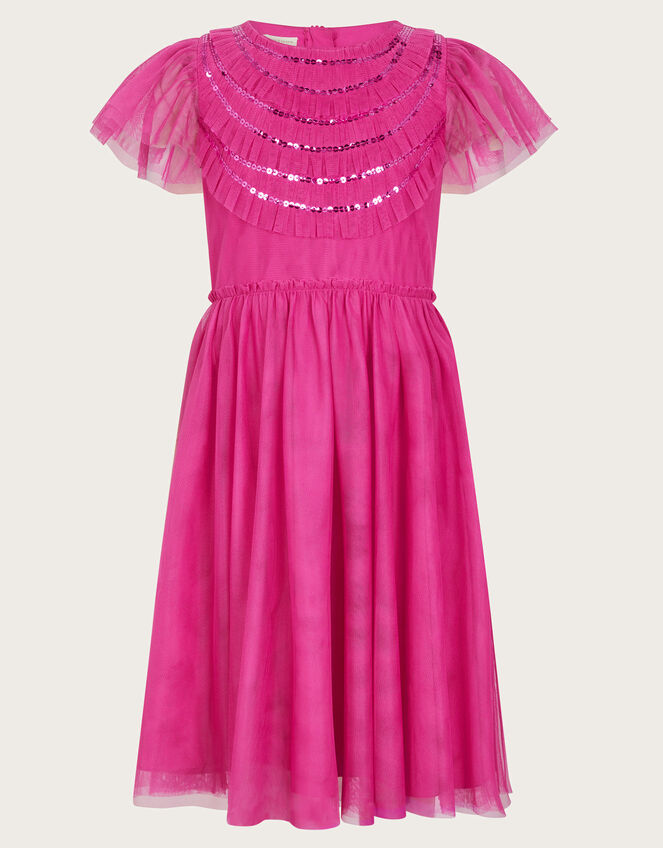Emma Sequin Ruffle Dress, Pink (BRIGHT PINK), large
