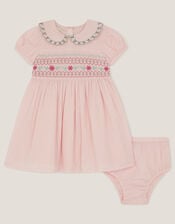 Baby Smocked Dress & Knickers Set, Pink (PINK), large