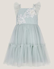 Baby Eva Floral Embroidered Tulle Dress, Green (PALE GREEN), large