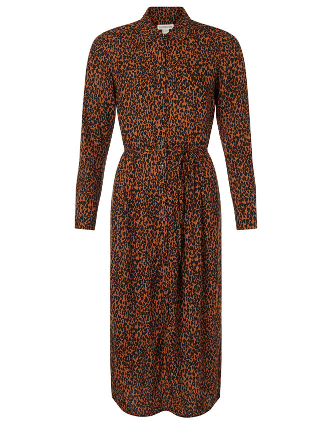 Animal Heart Print Shirt Dress, Black (BLACK), large