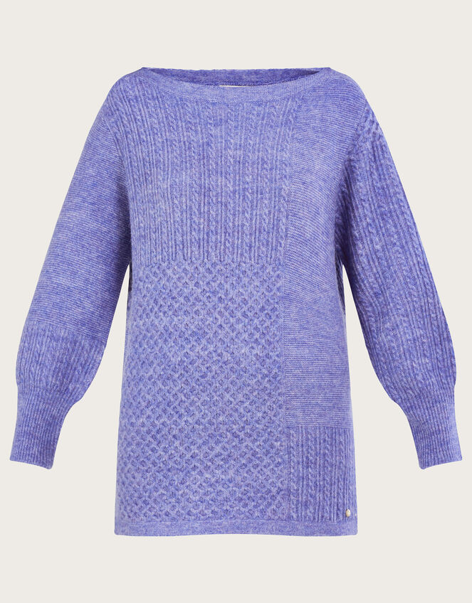 Supersoft Patch Stitch Tunic Jumper with Recycled Polyester, Blue (BLUE), large