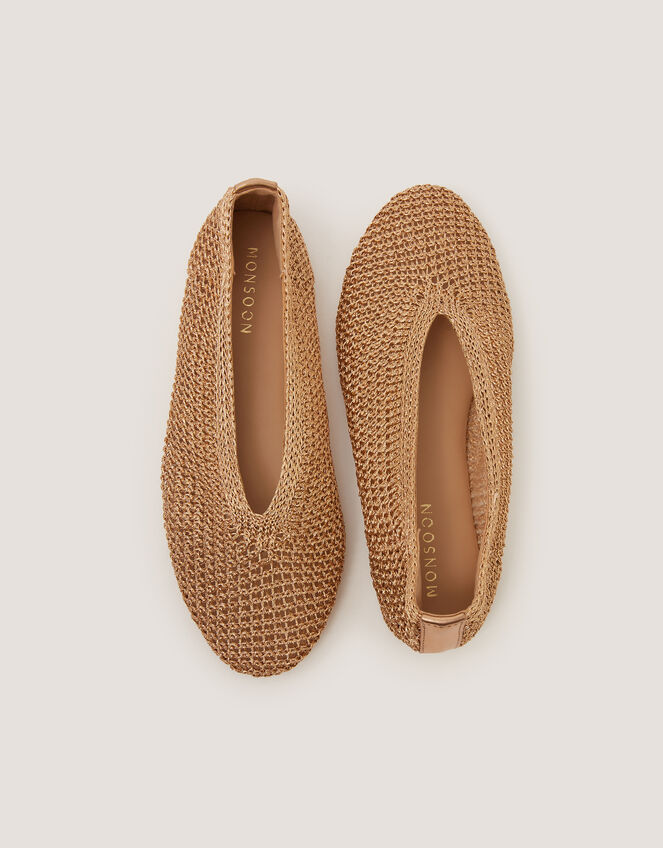 Alma Knitted Ballet Flats, Gold (GOLD), large