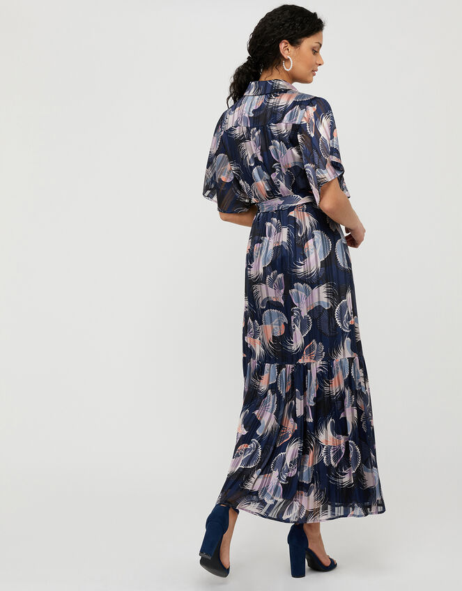 Birdie Print Burnout Pleated Shirt Dress, Blue (NAVY), large
