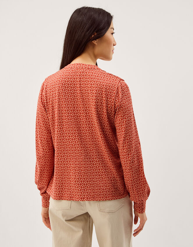 Palmer Print Smocked Jersey Top Red