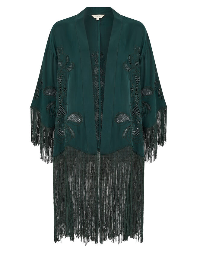 East Heba Embroidered Tassel Kimono, Green (GREEN), large