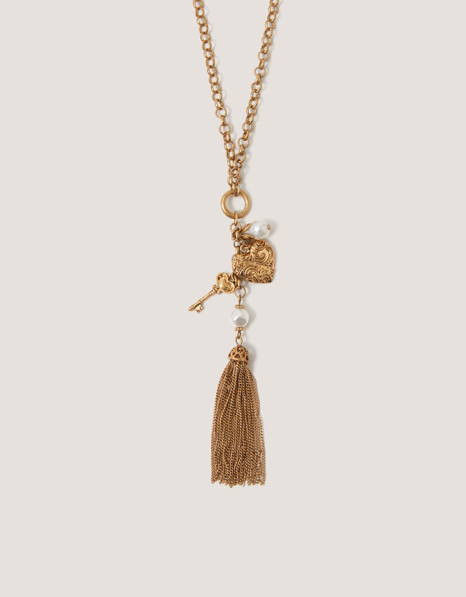 Tassel Heart Charm Necklace, , large