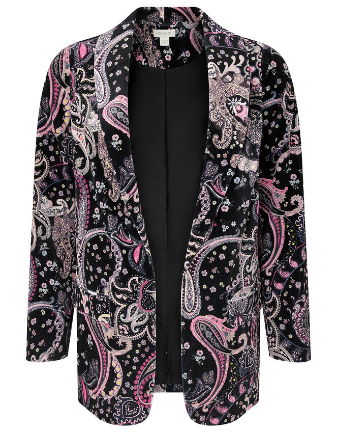 Paisley Print Velvet Jacket, Black (BLACK), large