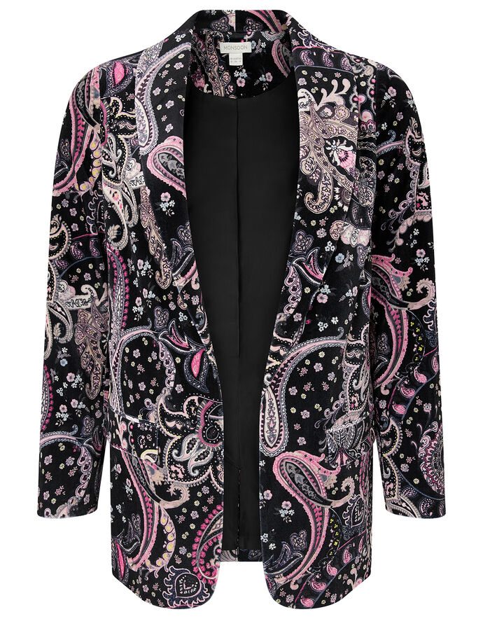 Paisley Print Velvet Jacket Black Women's Jackets Monsoon UK.