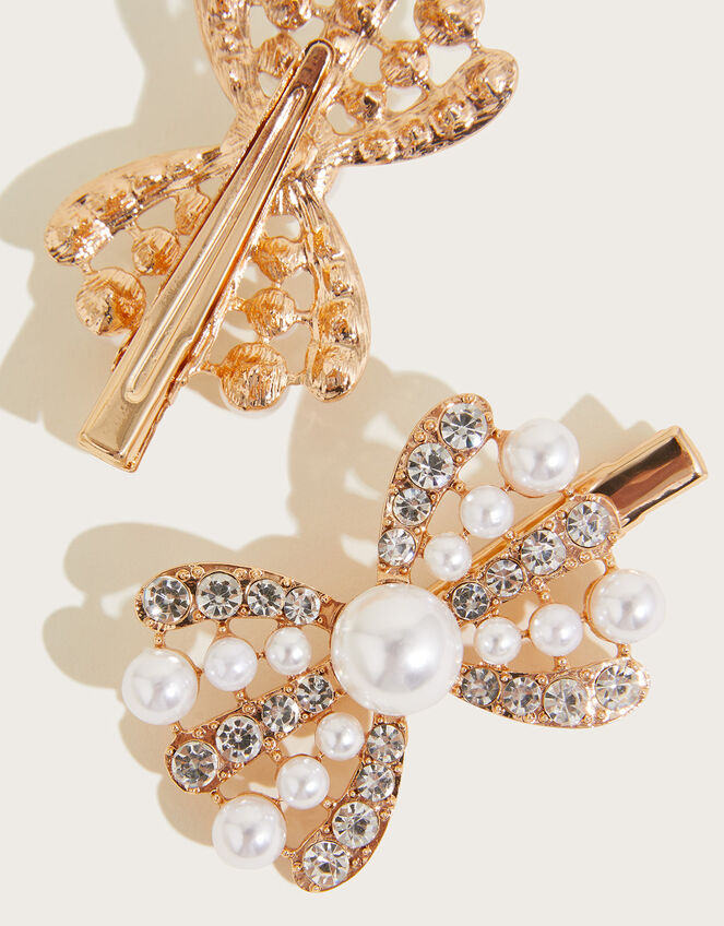 Pearl Bow Hair Clip Twinset, , large