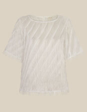 Fadia Short Sleeve Fringe Top, Ivory (IVORY), large
