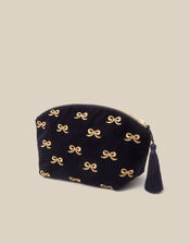 Bow Embroidered Velvet Make Up Bag, , large