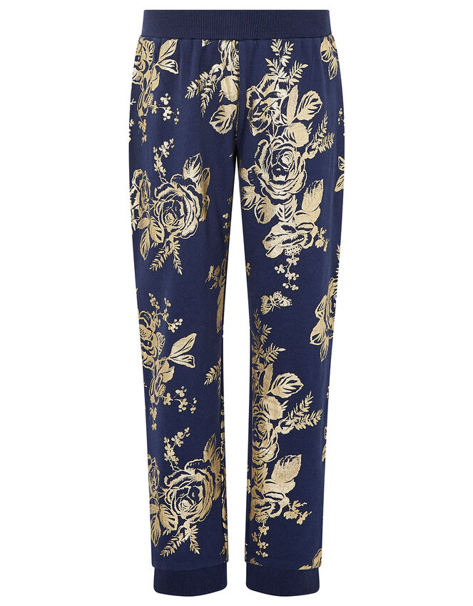 Foil Flower Sweatshirt and Joggers Set, Blue (NAVY), large