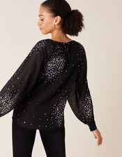 Lucienne Sequin Blouse in Recycled Fabric, Black (BLACK), large