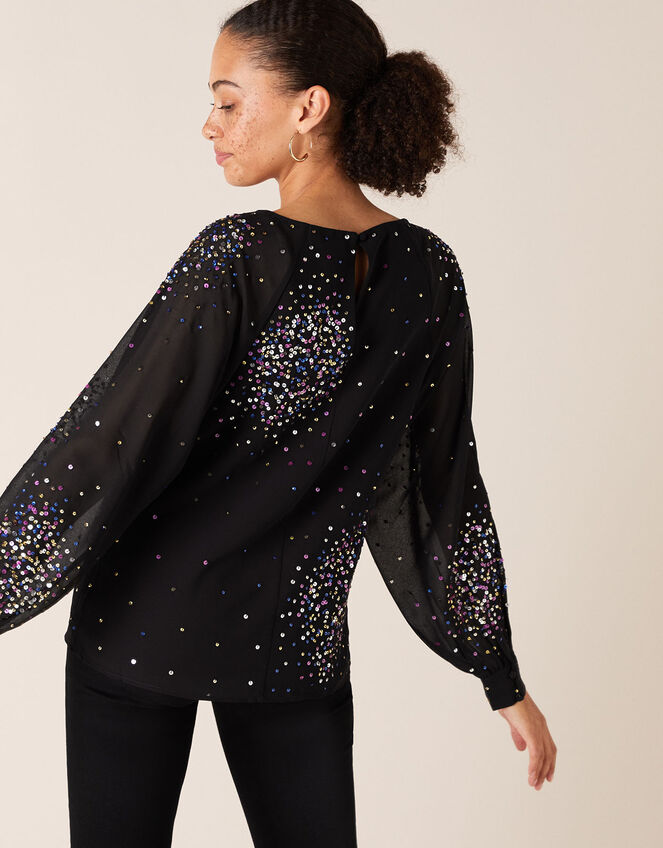 Lucienne Sequin Blouse in Recycled Fabric, Black (BLACK), large