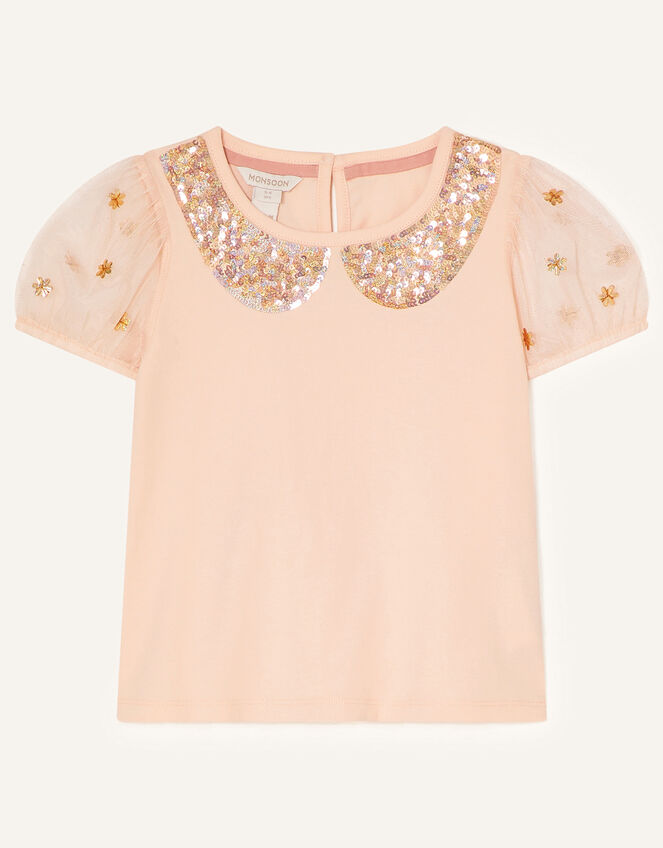 Sequin Collar T-Shirt, Nude (NUDE), large