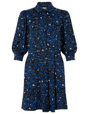 Ditsy Floral Short Jersey Shirt Dress, Black (BLACK), large