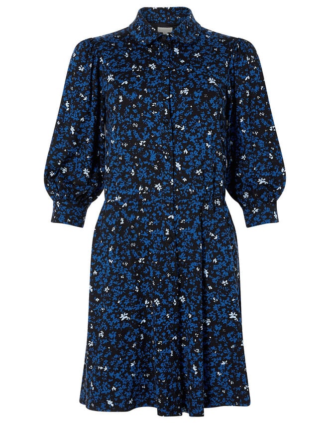 Ditsy Floral Short Jersey Shirt Dress, Black (BLACK), large