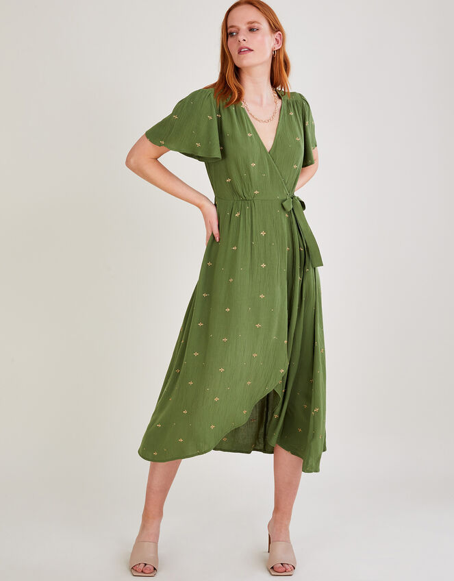 Embroidered Ditsy Dot Dress in LENZING™ ECOVERO™ , Green (KHAKI), large