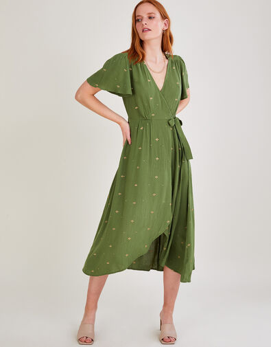 Embroidered Ditsy Dot Dress in LENZING™ ECOVERO™  Green, Green (KHAKI), large