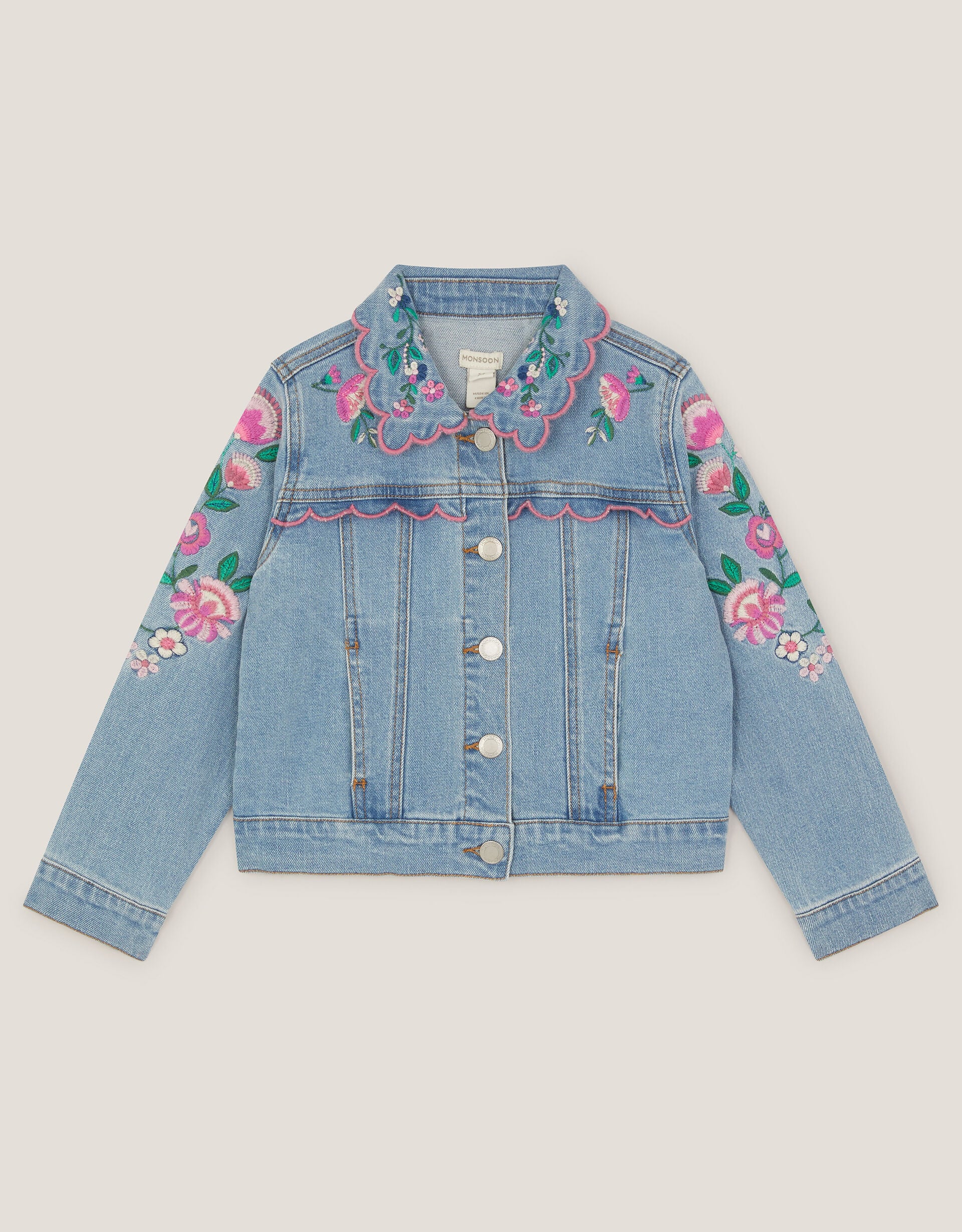 Floral Embroidered Denim Jacket Blue | Girls' Coats & Jackets
