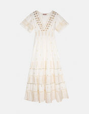 Piti Cuiti Embellished Short Sleeve Maxi Dress, White (WHITE), large