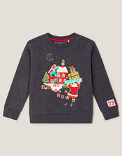 Christmas Santa Scene Sweatshirt, Grey (CHARCOAL), large