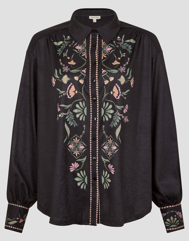 Sabrina Ornate Floral Print Shirt, Black (BLACK), large