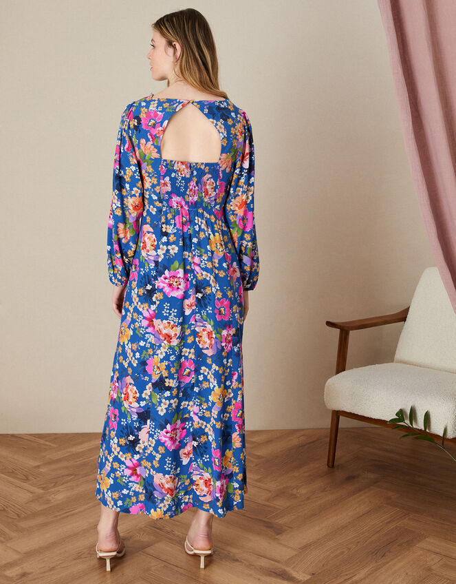 Florella Floral Midi Dress in Sustainable Viscose, Blue (BLUE), large