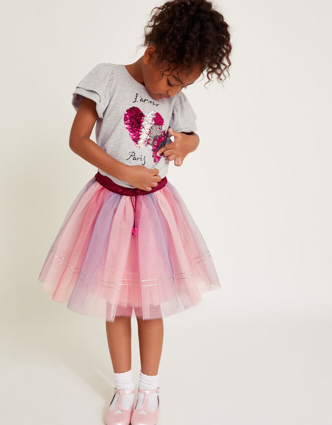 L'Amour Paris T-Shirt and Tulle Skirt Set, Grey (GREY), large