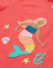 Frugi Mermaid Appliqué T-Shirt, Pink (PINK), large