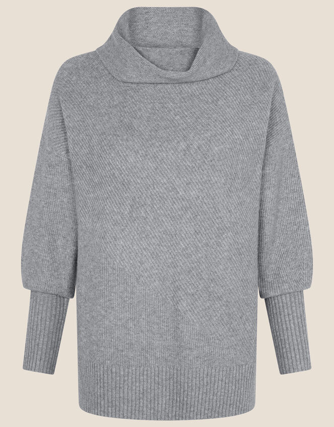 Plain Stitch Split Neck Jumper, Grey (GREY), large