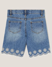 Broderie Scalloped Denim Shorts, Blue (BLUE), large