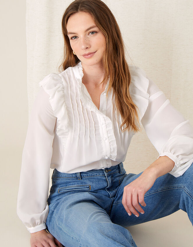 Juliana Pleated Ruffle Blouse, Ivory (IVORY), large
