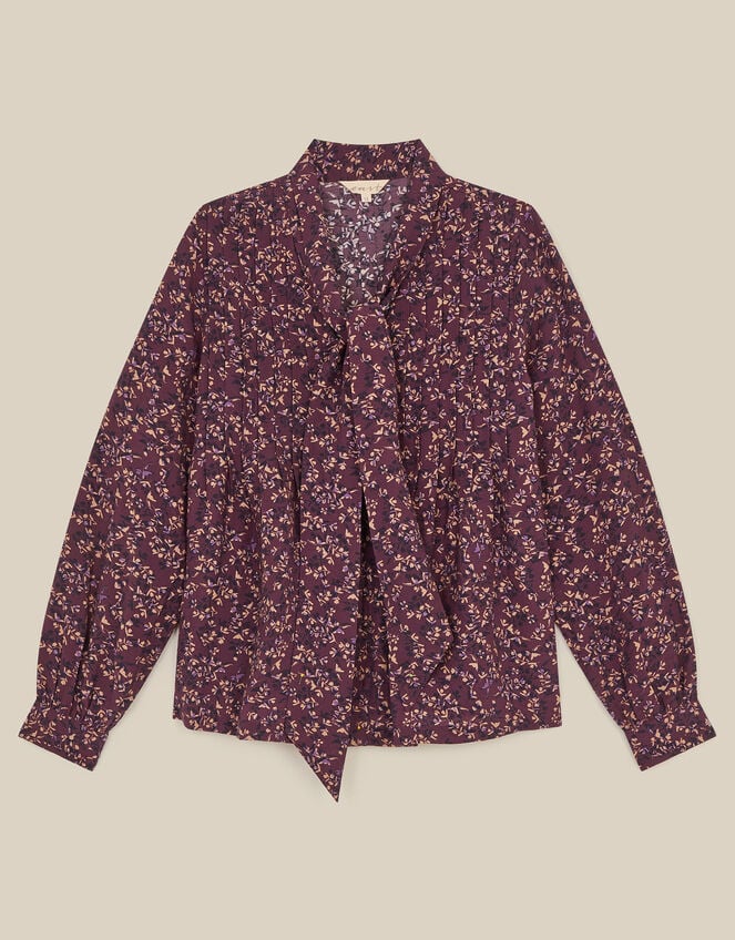 East Ellis Floral Pintuck Blouse, Red (BURGUNDY), large