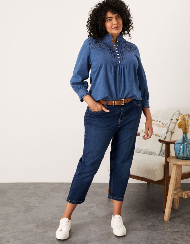 Denim Embroidered Shirt, Blue (DENIM BLUE), large