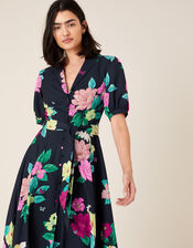 Una Floral Print Shirt Dress, Blue (NAVY), large