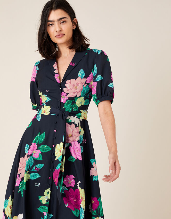 Una Floral Print Shirt Dress, Blue (NAVY), large