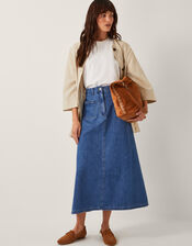 Martha Plait Denim Midi Skirt, Blue (DENIM BLUE), large
