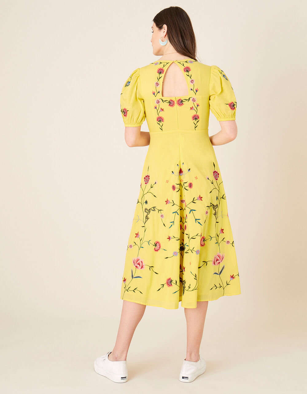 Delia Embroidered Tea Dress Yellow Evening Dresses Monsoon UK.