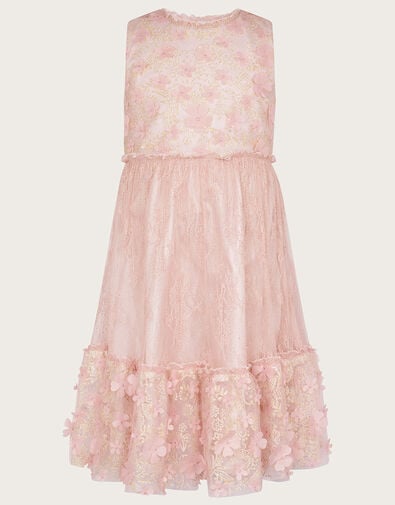 Melanie 3D Flower Lace Glitter Dress Pink, Pink (DUSKY PINK), large