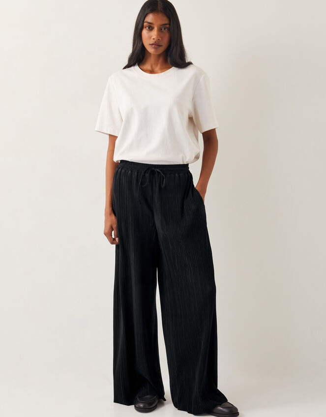 Paula Plisse Wide Leg Trousers, Black (BLACK), large