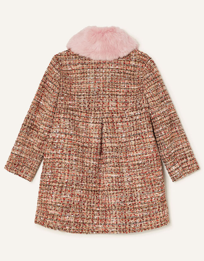 Faux Fur Collar Tweed Coat Camel