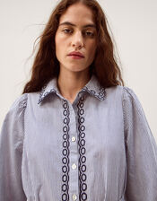 Kirsty Embroidered Stripe Midi Shirt Dress, Blue (NAVY), large